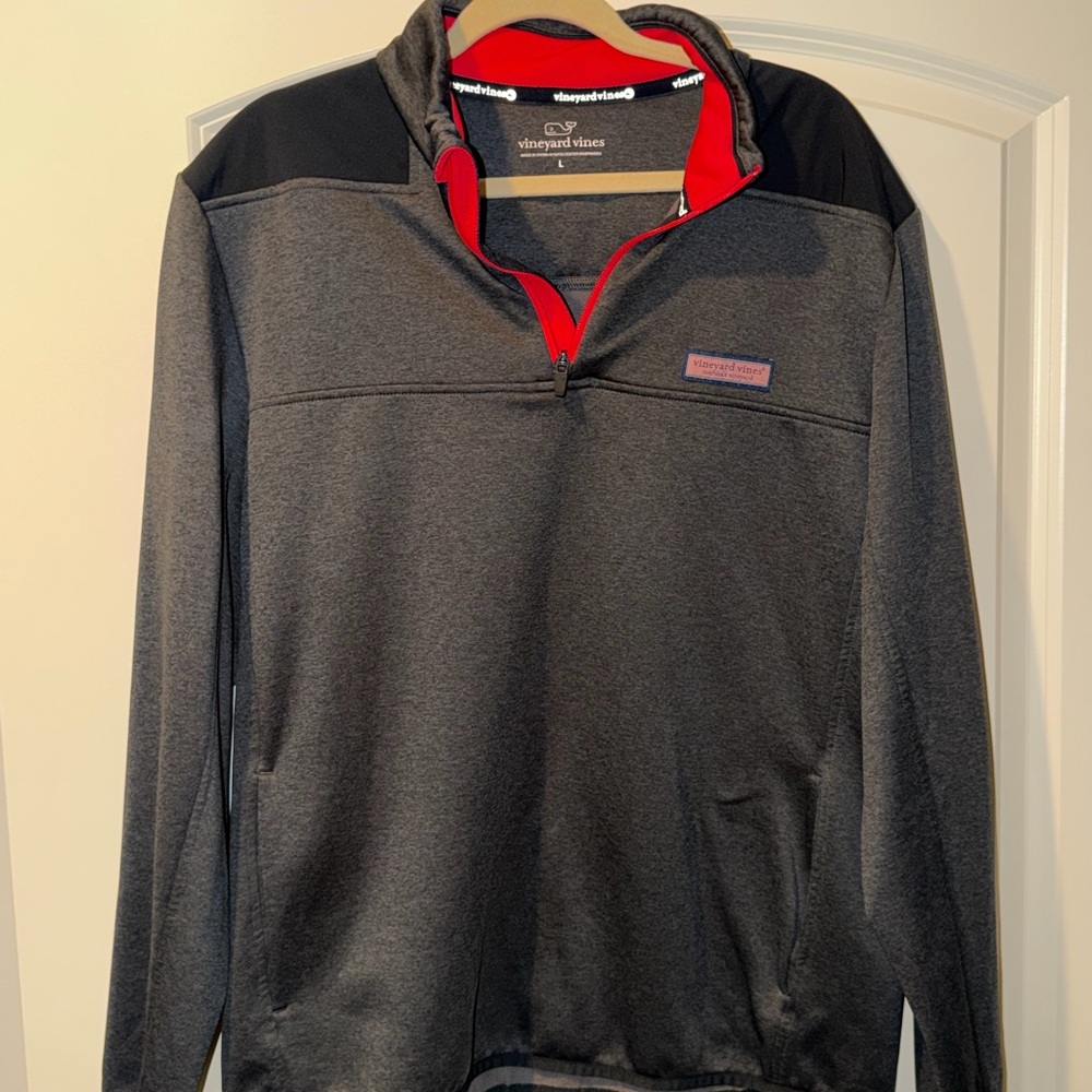 Vineyard Vines Charcoal and Red Half-Zip Pullover